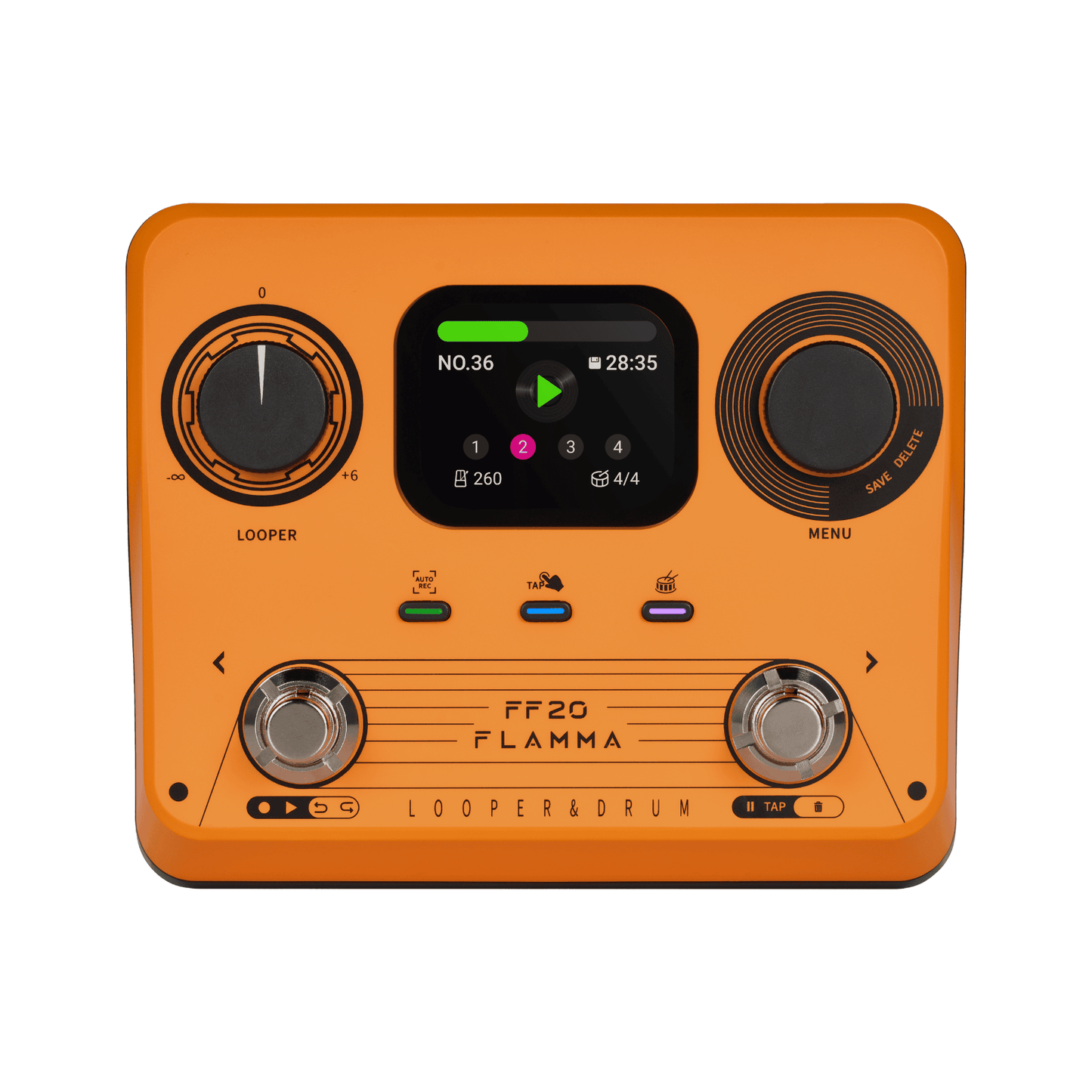 FLAMMA FF20 Stereo Dual Footswitch Looper Drum Machine Pedal