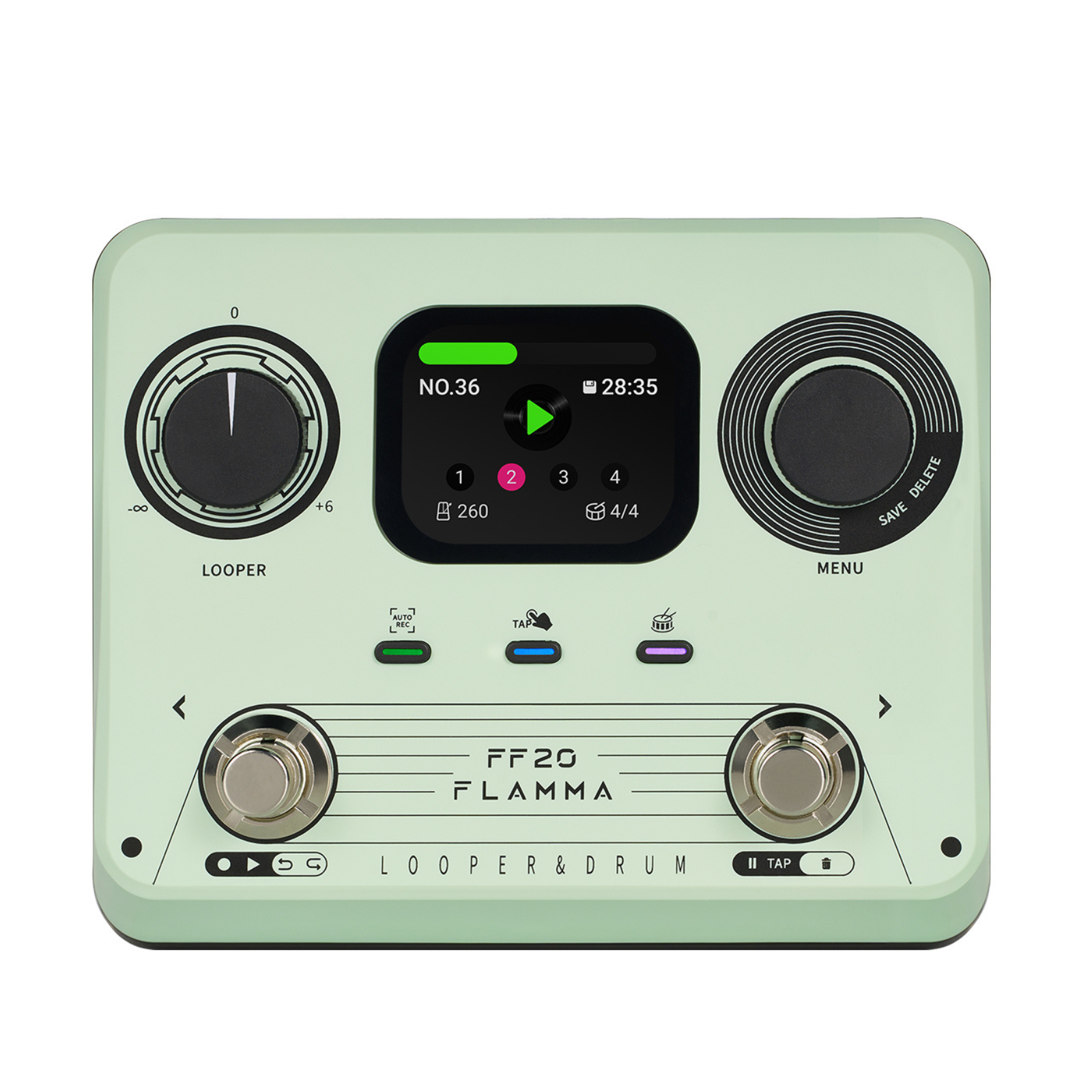 FLAMMA FF20 Stereo Dual Footswitch Looper Drum Machine Pedal FLAMMA FF20 Stereo Dual Footswitch Looper Drum Machine Pedal